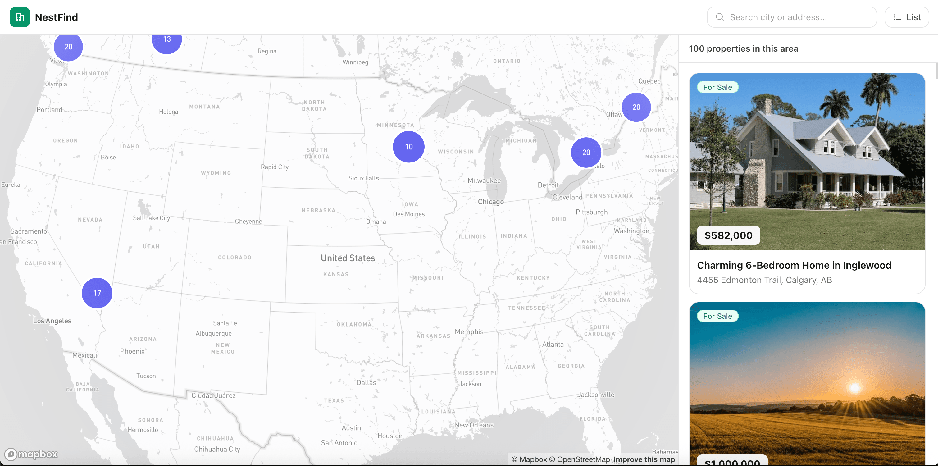 map search — North America view